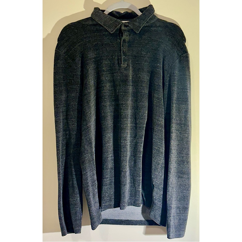 Marc Anthony Men’s Gray Long Sleeve Henley Polo Shirt Slim Fit Large